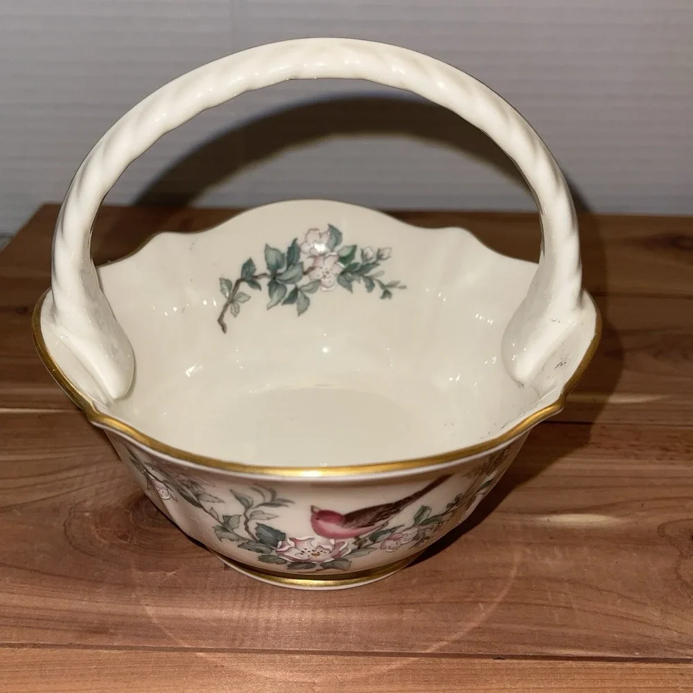 Vintage Lenox serenade basket hand decorated 24k gold bird floral porcelain